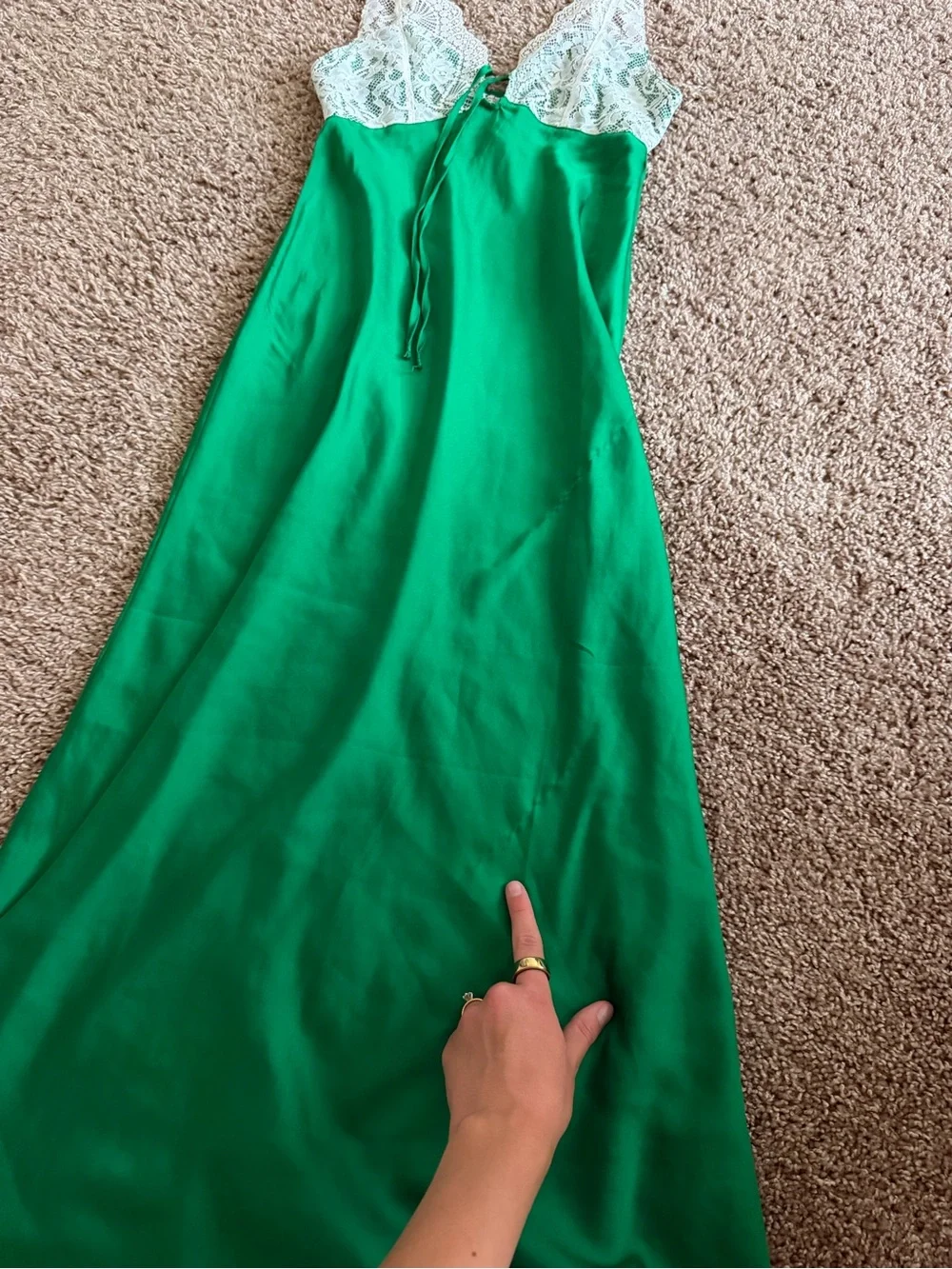 Free People Green Maxi Dress with White Lace Bodice
